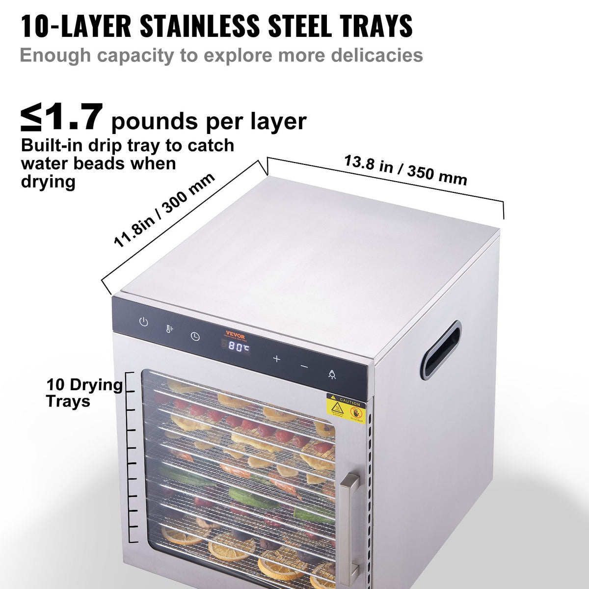 Food Dehydrator | 10-Tray 800W Stainless Steel Jerky & Fruit Dryer