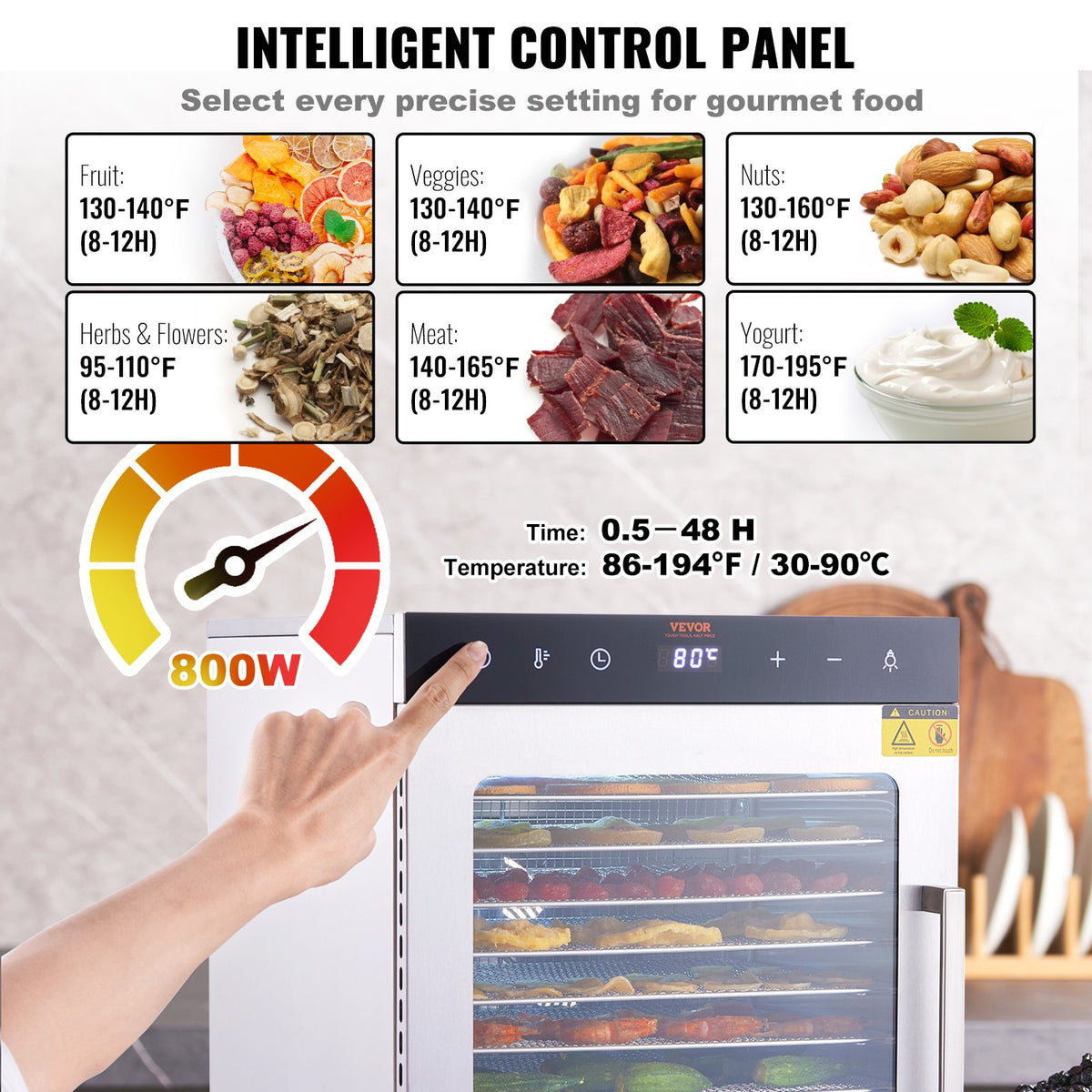 Food Dehydrator | 10-Tray 800W Stainless Steel Jerky & Fruit Dryer