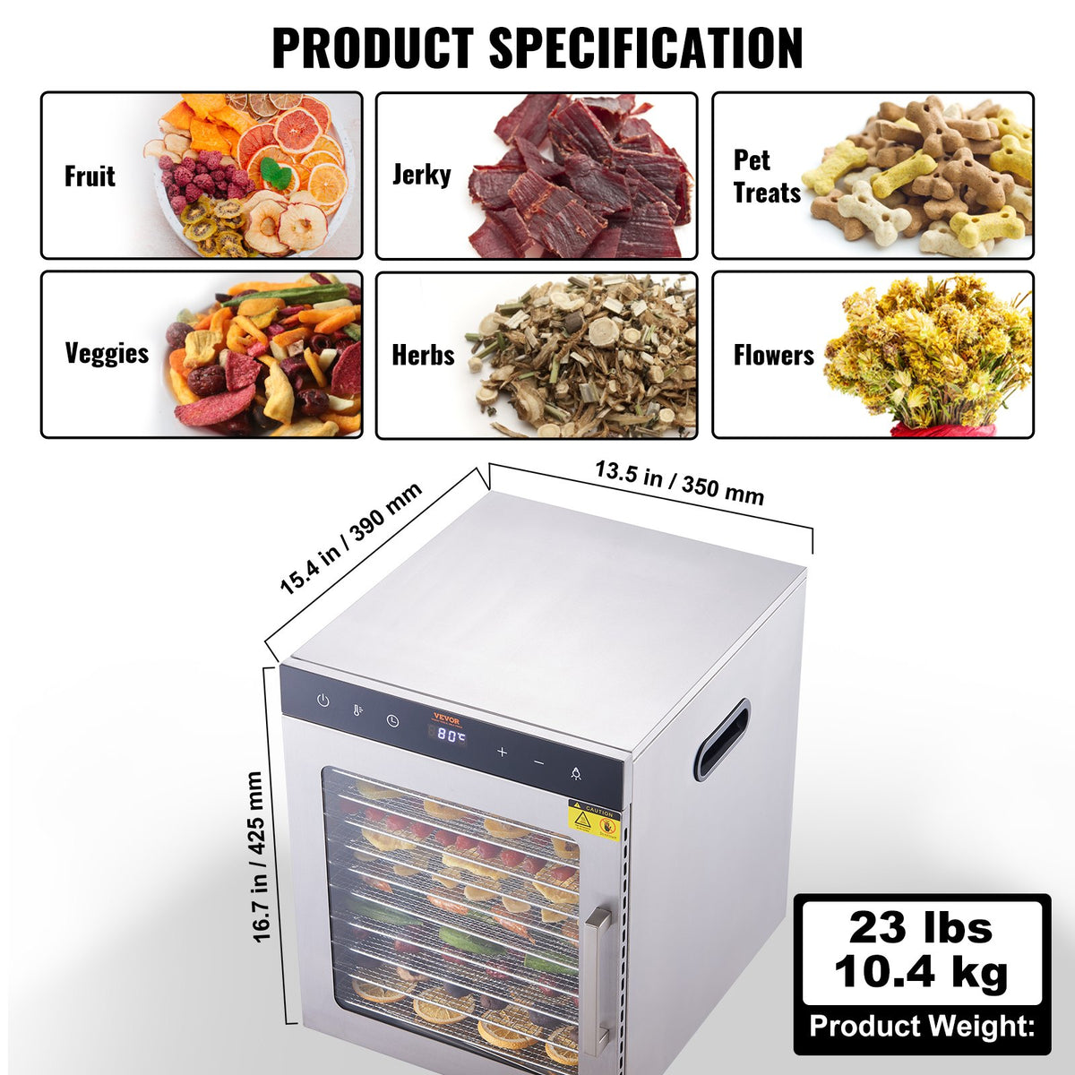 Food Dehydrator | 10-Tray 800W Stainless Steel Jerky & Fruit Dryer
