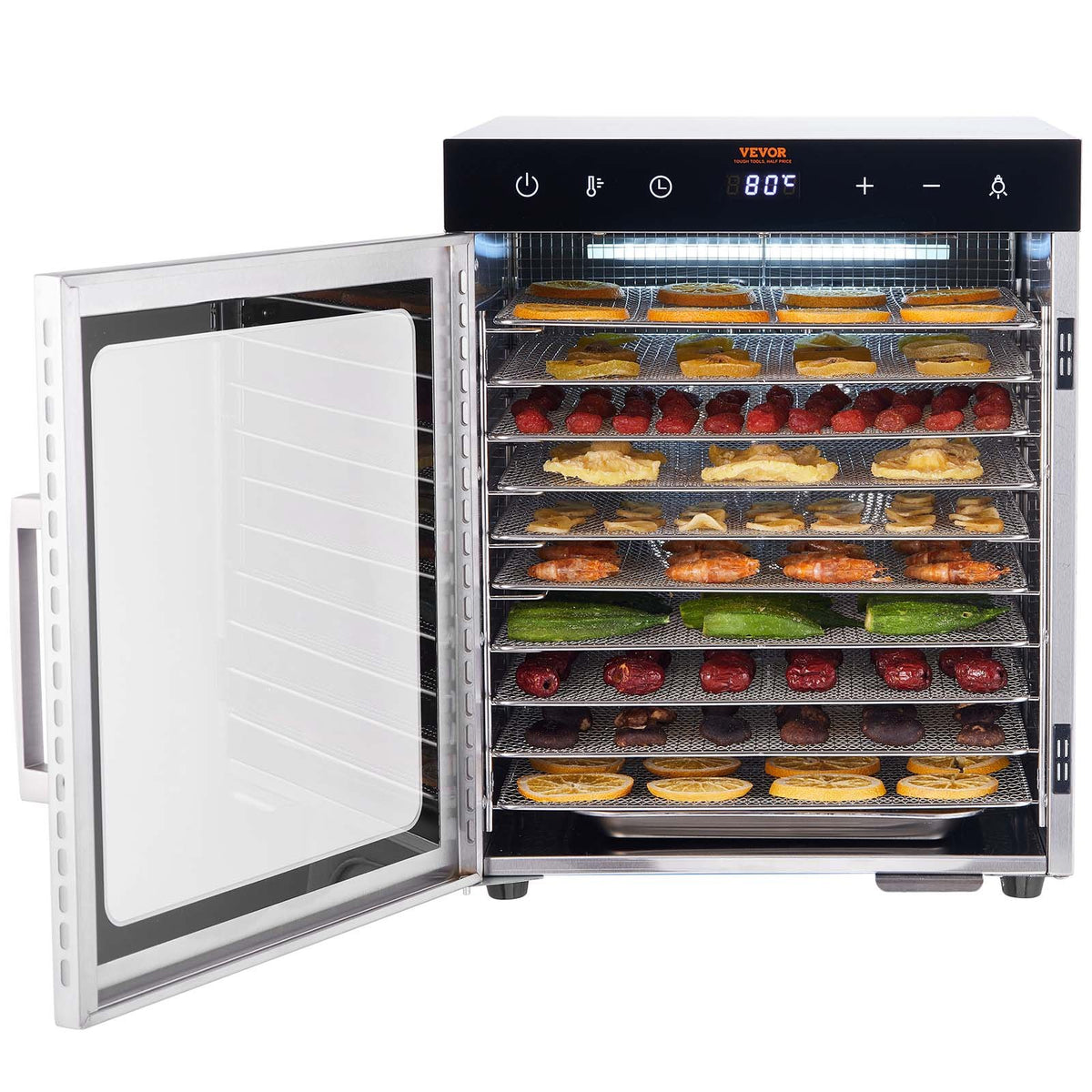 Food Dehydrator | 10-Tray 800W Stainless Steel Jerky & Fruit Dryer