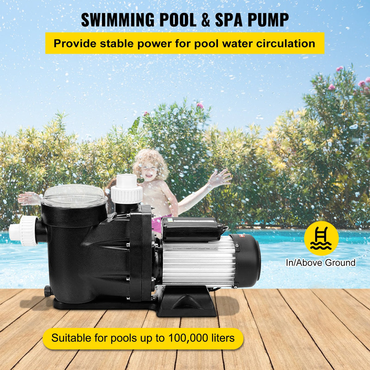 Swimming Pool Filter Pump | 2.5HP 1850W Single-Speed 148GPM | Above Ground & Spa Circulation System