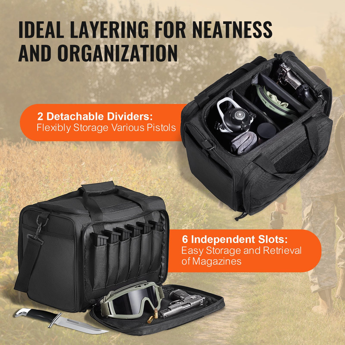 Tactical Range Bag | 3-Pistol Carry Bag with Shoulder Strap | Black