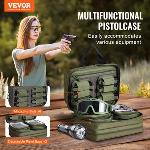 Range Bag | Tactical 2-Pistol Carry Case with Built-in Bags | Green