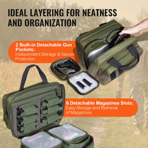 Range Bag | Tactical 2-Pistol Carry Case with Built-in Bags | Green