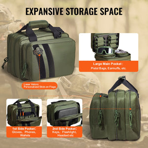 Range Bag | Tactical 2-Pistol Carry Case with Built-in Bags | Green