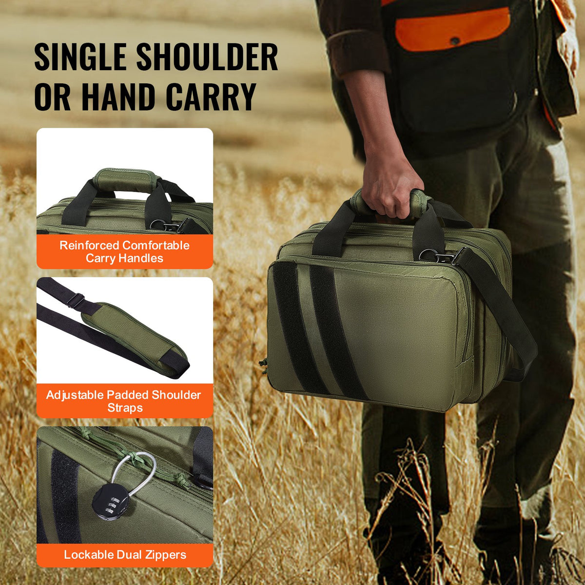 Range Bag | Tactical 2-Pistol Carry Case with Built-in Bags | Green