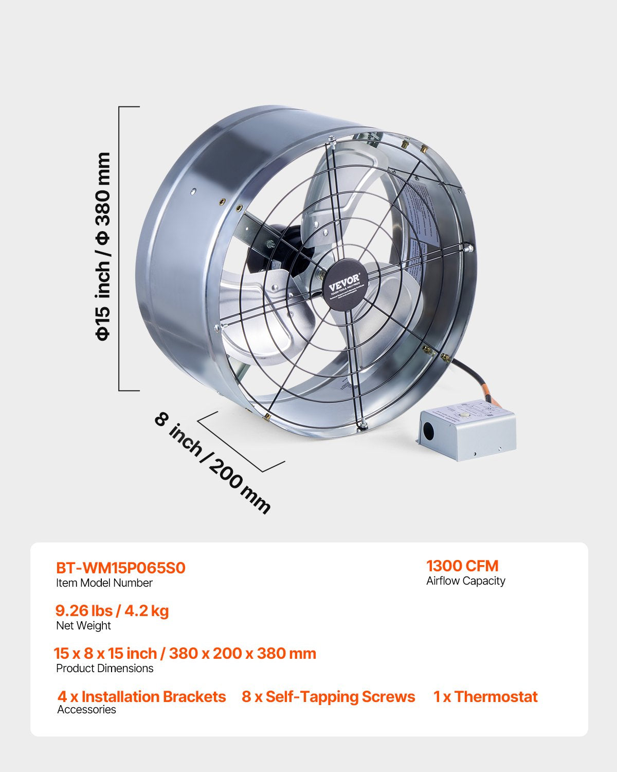 Gable Mount Fan | 380mm 1300CFM with Adjustable Thermostat