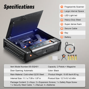 Gun Safe | Biometric 2-Pistol Safe with 3 Access Methods