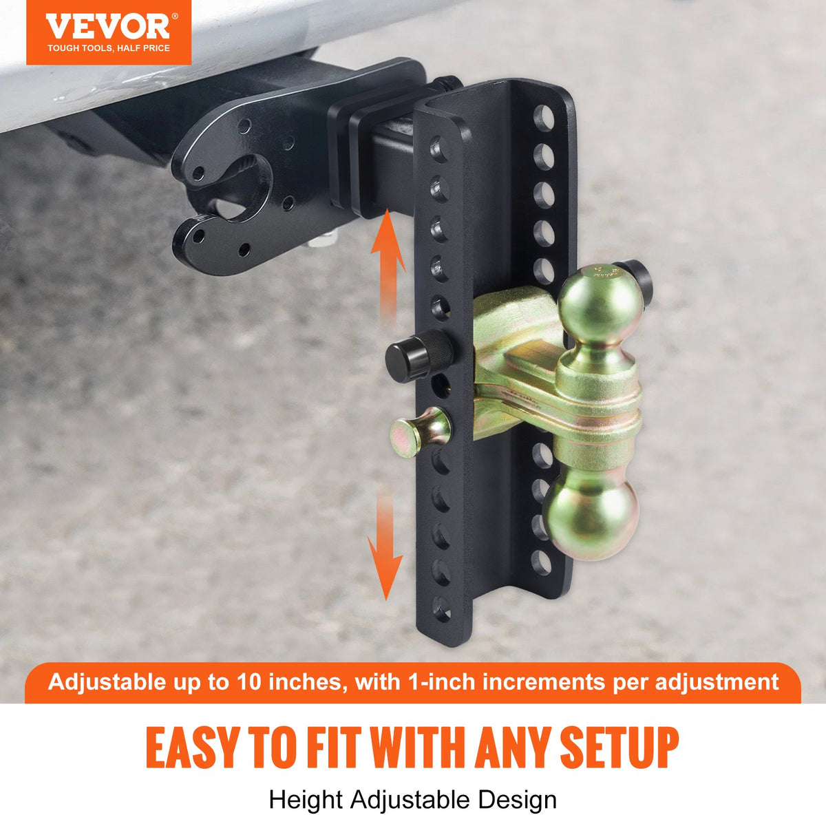 Adjustable Trailer Hitch | 25.4cm Drop & 21.59cm Rise | 5.08cm Receiver | 6350kg GTW | Tow Balls & Lock