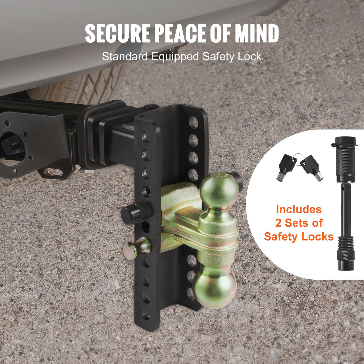 Adjustable Trailer Hitch | 20.32cm Drop & 16.51cm Rise | 5.08cm Receiver | 6350kg GTW | Tow Balls & Lock