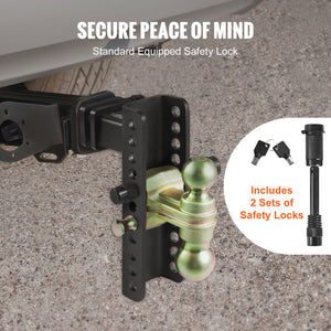 Adjustable Trailer Hitch | 20.32cm Drop & 16.51cm Rise | 5.08cm Receiver | 6350kg GTW | Tow Balls & Lock