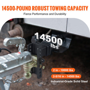 Adjustable Trailer Hitch | 15cm Drop & 11.43cm Rise | 6.35cm Receiver | 6577kg GTW | 2 Tow Balls with Lock