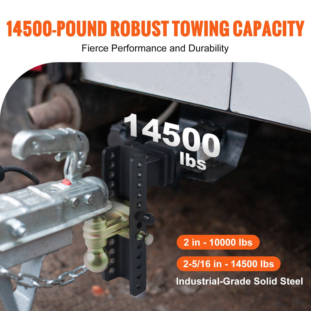 Adjustable Trailer Hitch | 25cm Drop & 21.59cm Rise | 6.35cm Receiver | 6577kg GTW | Tow Balls & Lock