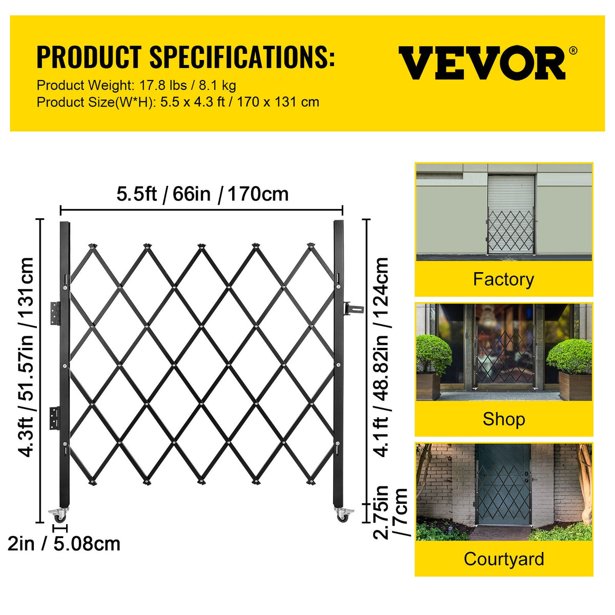 Folding Security Gate | Single 48"H x 66"W Steel Scissor Gate