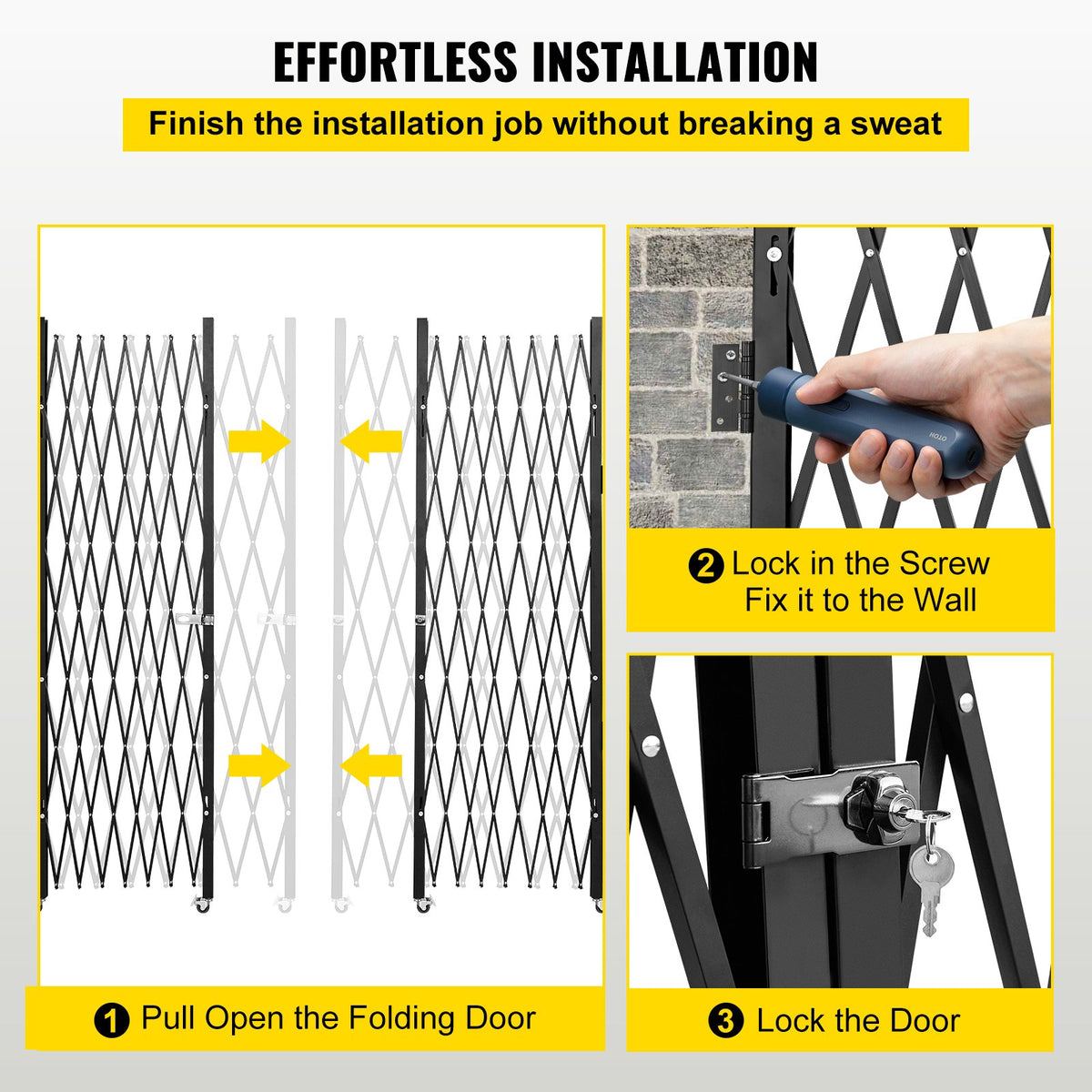 Folding Security Gate | Double Scissor Door Barrier | 5.1' H x 10.2' W Expandable Steel Design