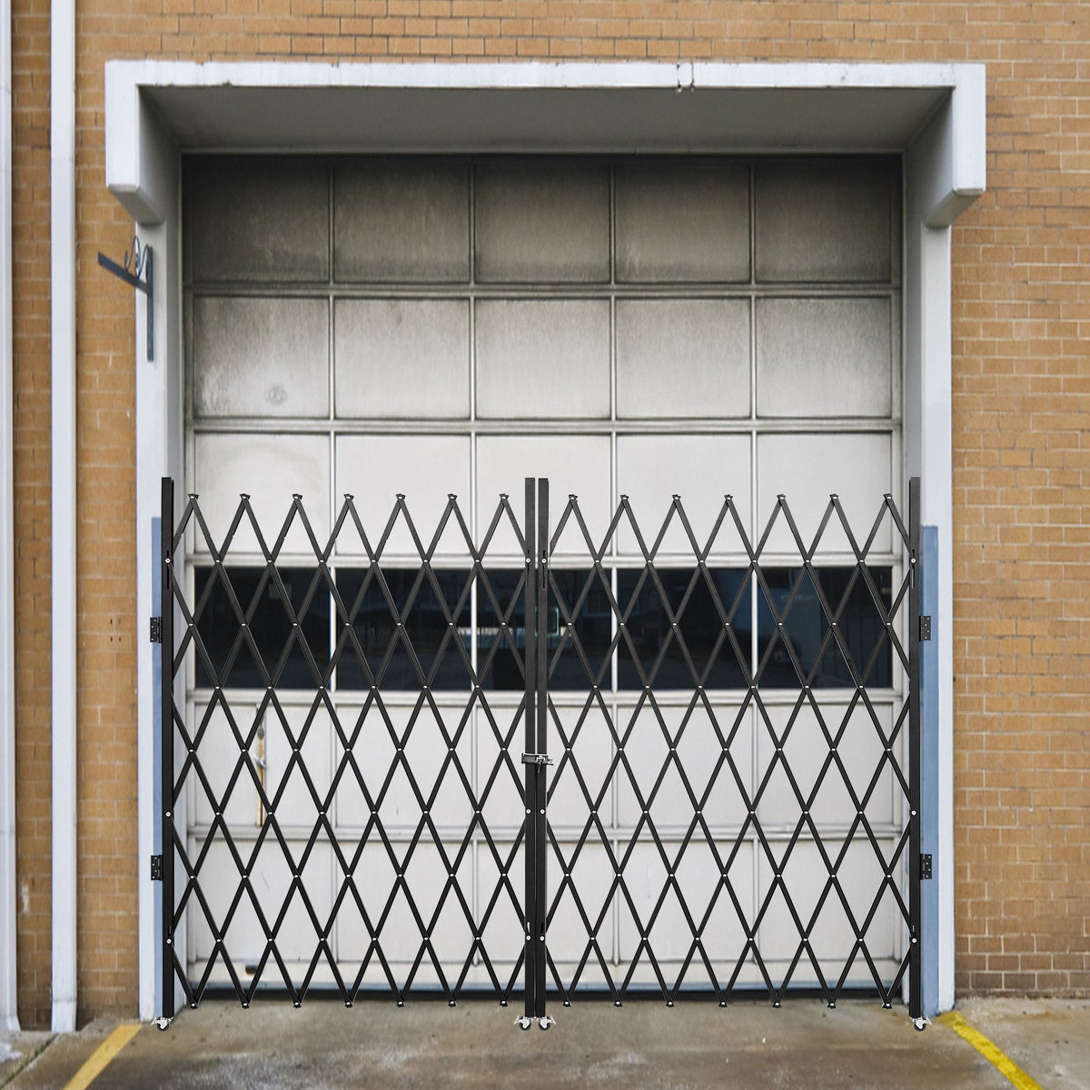 Folding Security Gate | Double Scissor Door Barrier | 5.1' H x 10.2' W Expandable Steel Design