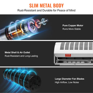 Commercial Indoor Air Curtain 0.9m | 2 Speeds 2038m³/h | UL Certified Over Door Fan with Limit Switch | Unheated Design