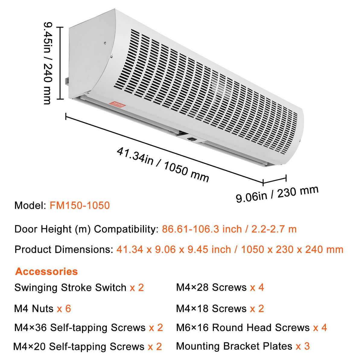 Commercial Air Curtain 1.1m | 2-Speed 2292m³/h | UL Certified Wall-Mount Indoor Over-Door Fan