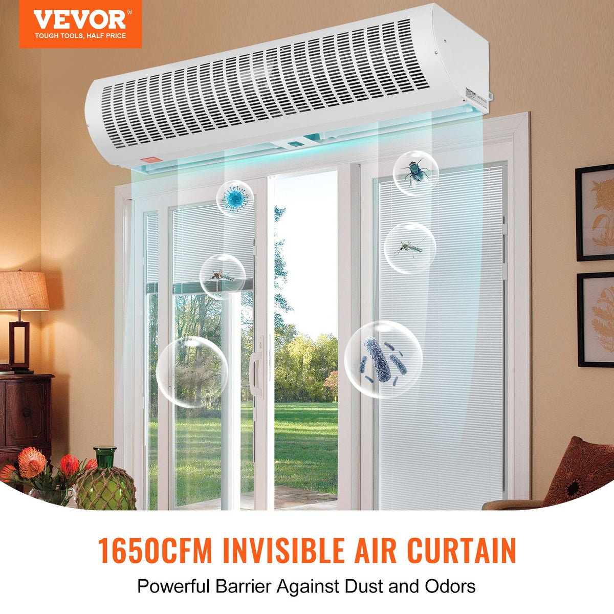 Commercial Air Curtain 1.2m | 2-Speed 2802m³/h | UL Certified Wall-Mount Indoor Over-Door Fan