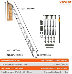 Attic Ladder | Telescoping Aluminum 100x60cm | Fits 2.98–3.2m Ceilings | 158kg Capacity
