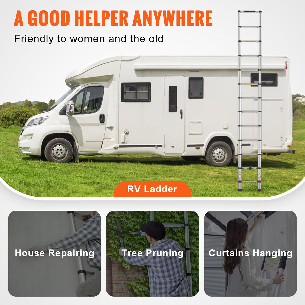 Telescoping Ladder | 12.5ft Aluminum Multi-Purpose Extension Ladder