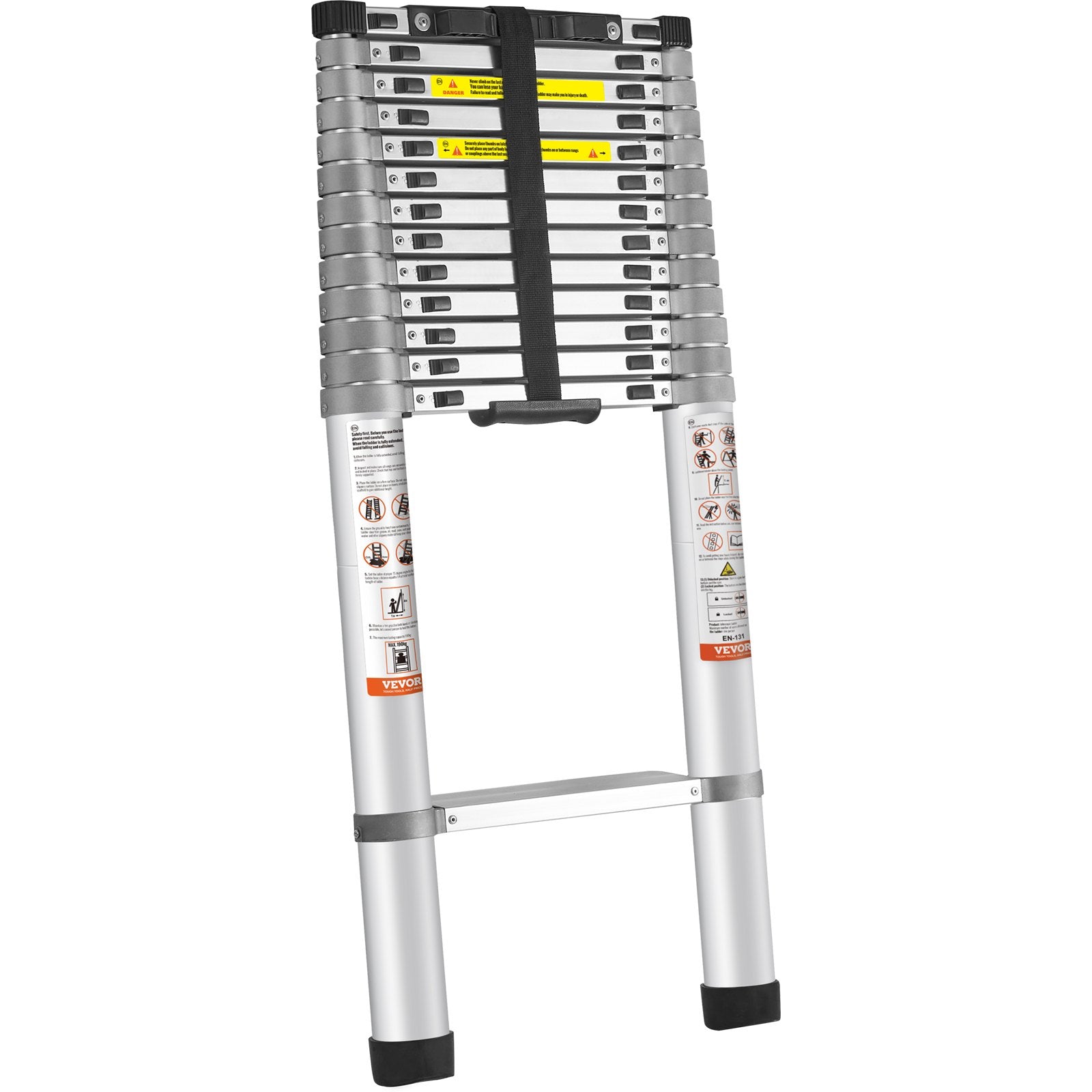 Telescoping Ladder 563.9cm | Aluminium Extension Ladder with One-Button Retraction | 400lbs Capacity | Portable & ANSI Listed | Non-Slip Feet
