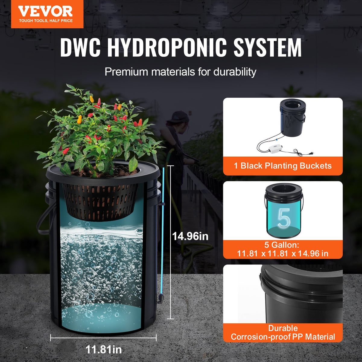 DWC Hydroponics Grow System | 1-Bucket 20L | Deep Water Culture with Top Drip