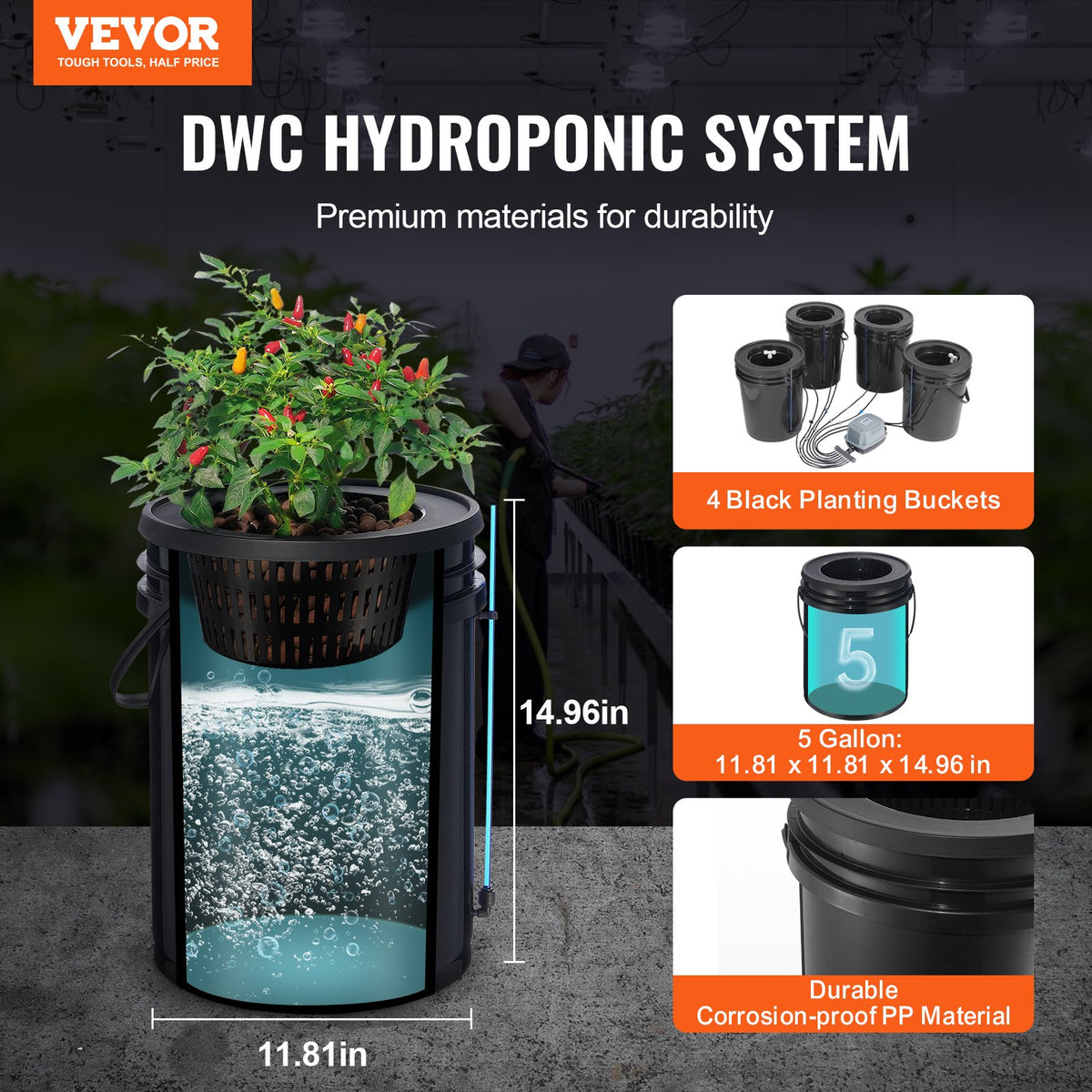 Hydroponics Grow System | DWC with 4 Buckets & Top Drip