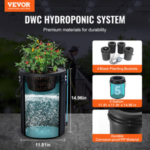 Hydroponics Grow System | DWC with 4 Buckets & Top Drip