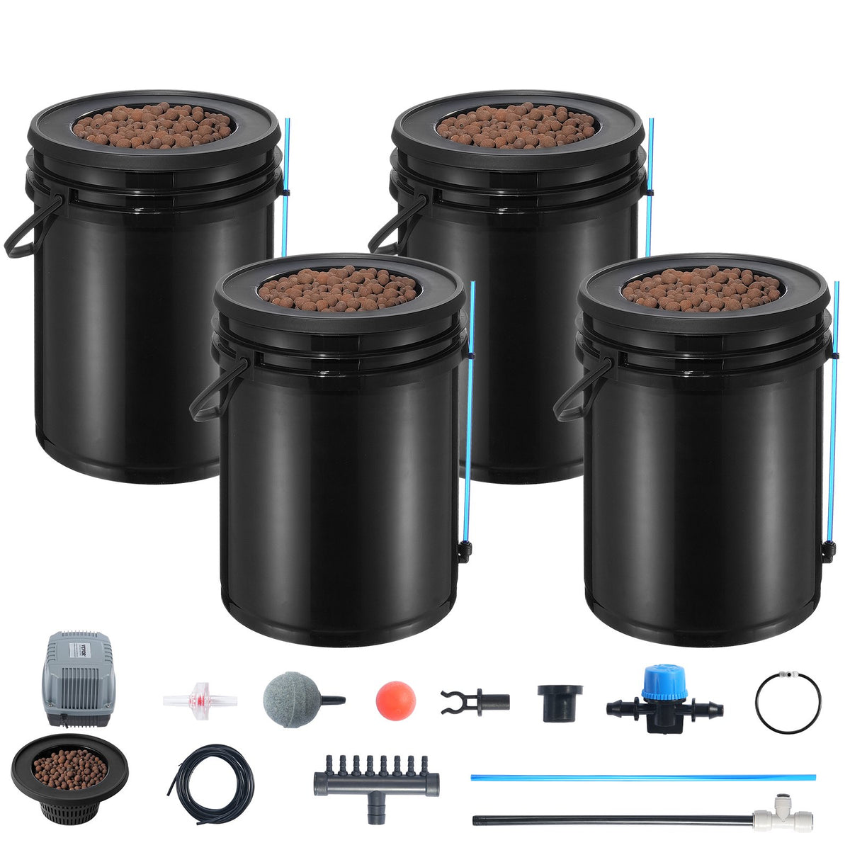 Hydroponics Grow System | DWC with 4 Buckets & Top Drip