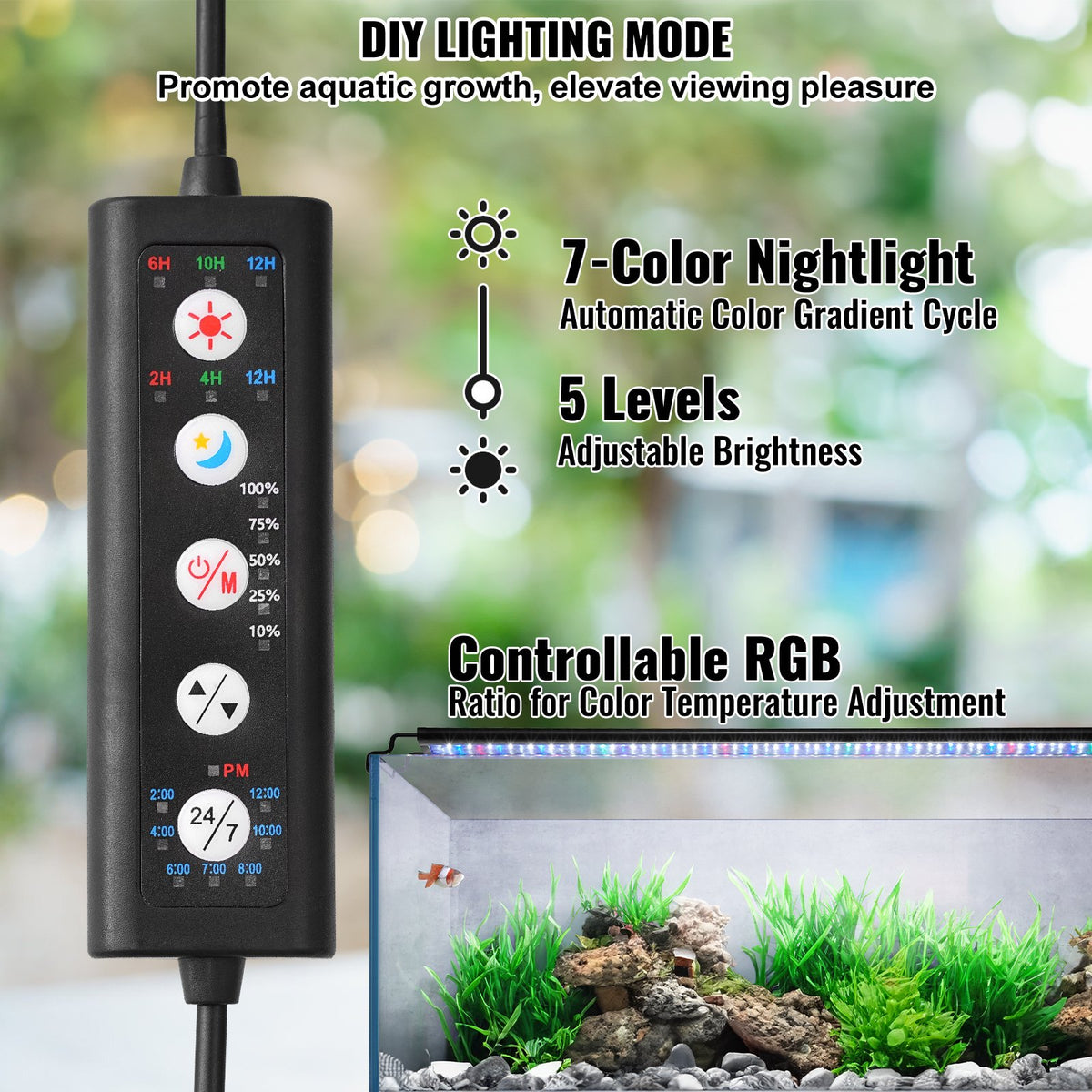 Aquarium Light 26W | Full Spectrum LED Fish Tank Light | 24/7 Mode with Timer & Adjustable Brightness | Fits 30"-36" Freshwater Planted Tanks