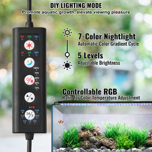 Aquarium Light 26W | Full Spectrum LED Fish Tank Light | 24/7 Mode with Timer & Adjustable Brightness | Fits 30"-36" Freshwater Planted Tanks