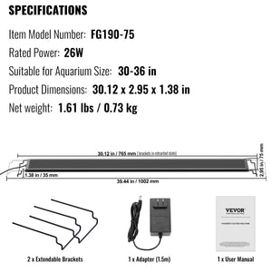Aquarium Light 26W | Full Spectrum LED Fish Tank Light | 24/7 Mode with Timer & Adjustable Brightness | Fits 30"-36" Freshwater Planted Tanks