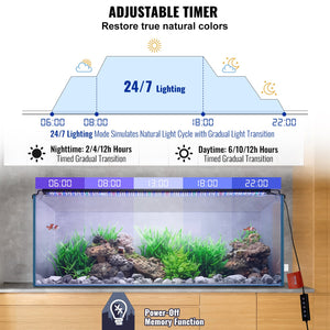 Aquarium Light 48W | Full Spectrum LED with Timer & Adjustable Brightness | Fits 48"-54" Planted Tanks