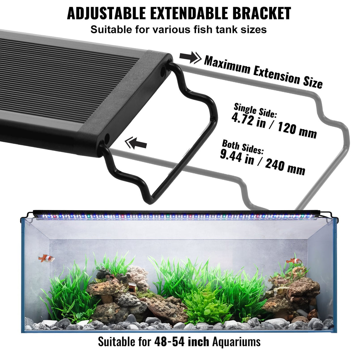 Aquarium Light 48W | Full Spectrum LED with Timer & Adjustable Brightness | Fits 48"-54" Planted Tanks