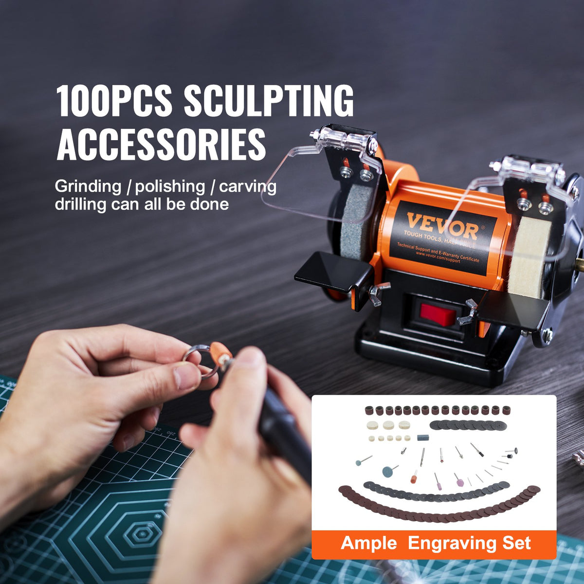 Jewelry Polisher | 3590RPM Bench Grinder & Buffing Machine with 100 Accessories | Polishing & Grinding