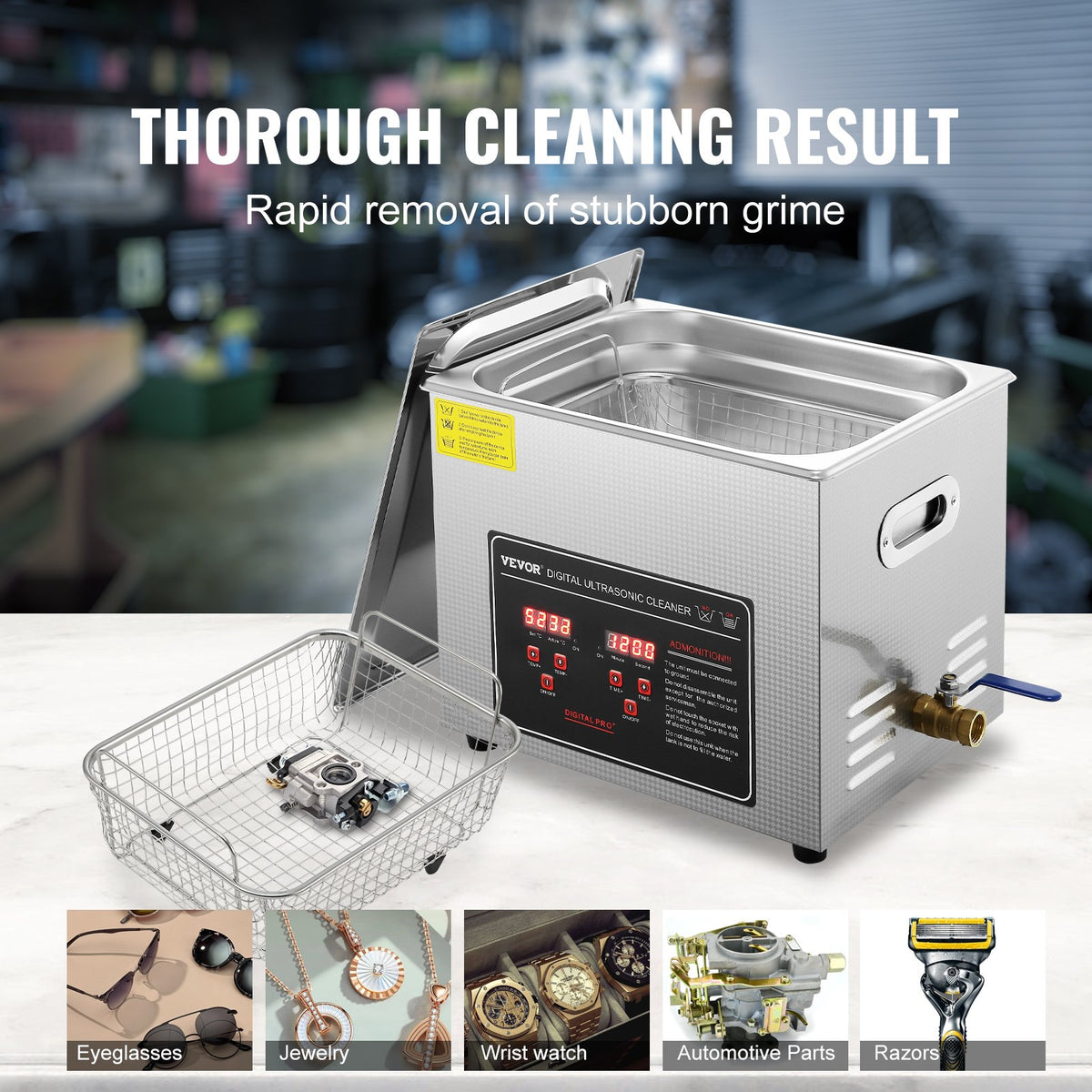 Ultrasonic Cleaner 10L | Digital Timer & Heated Tank | Stainless Steel Cleaning Machine for Jewellery, Glasses & Small Parts