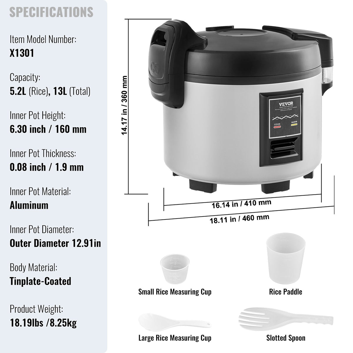 Commercial Rice Cooker 60 Cup 13L | Non-Stick Pot | Keep Warm Function | For Restaurants & Catering