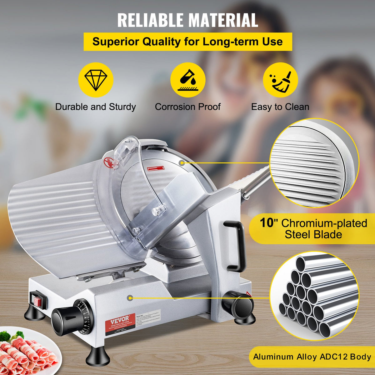 Commercial Meat Slicer 240W | 10" Carbon Steel Blade | Adjustable 0-12mm Thickness | 350-400RPM