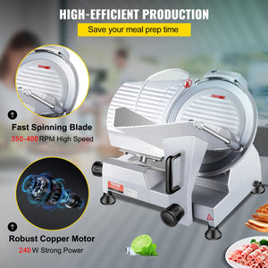 Commercial Meat Slicer 240W | 10" Carbon Steel Blade | Adjustable 0-12mm Thickness | 350-400RPM