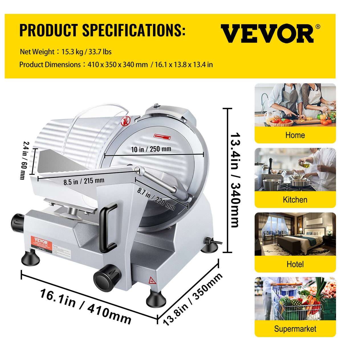 Commercial Meat Slicer 240W | 10" Carbon Steel Blade | Adjustable 0-12mm Thickness | 350-400RPM