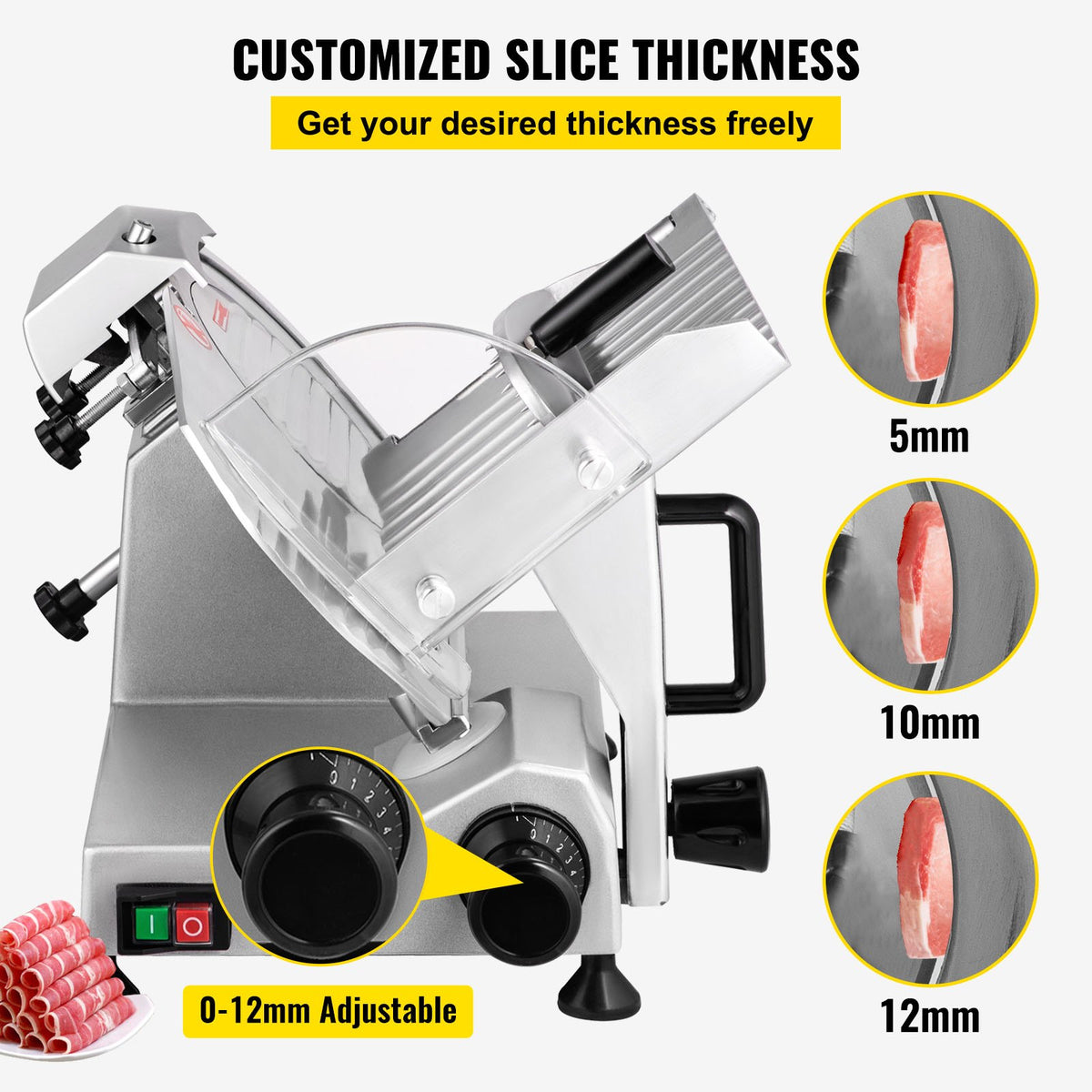 Commercial Meat Slicer 200W | 8" Carbon Steel Blade | Adjustable Thickness 0-12mm | For Home & Deli Use