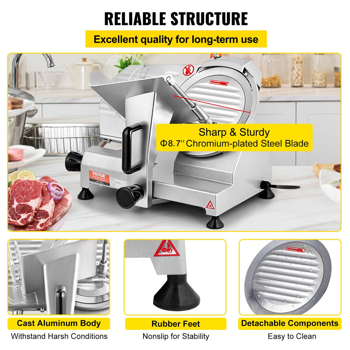 Commercial Meat Slicer 200W | 8" Carbon Steel Blade | Adjustable Thickness 0-12mm | For Home & Deli Use