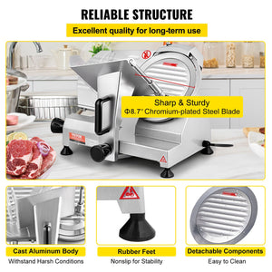 Commercial Meat Slicer 200W | 8" Carbon Steel Blade | Adjustable Thickness 0-12mm | For Home & Deli Use