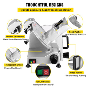 Commercial Meat Slicer 200W | 8" Carbon Steel Blade | Adjustable Thickness 0-12mm | For Home & Deli Use