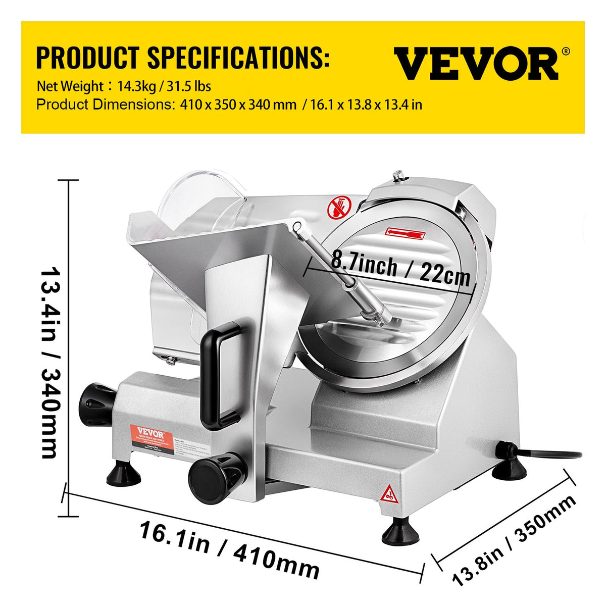 Commercial Meat Slicer 200W | 8" Carbon Steel Blade | Adjustable Thickness 0-12mm | For Home & Deli Use