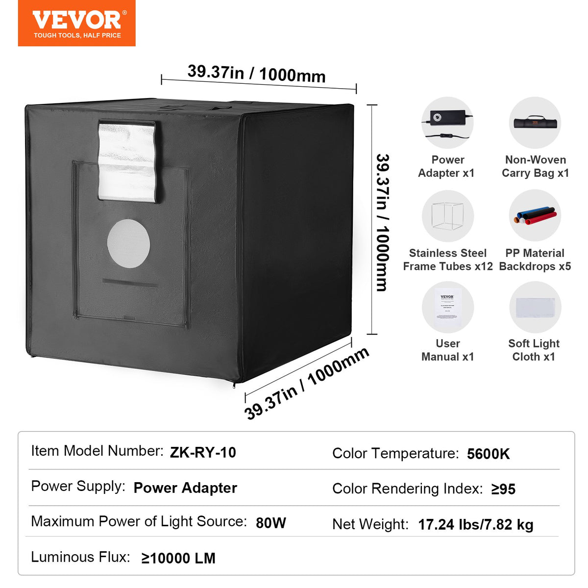 Photo Studio Light Box | 5600K with 210 LEDs | 100x100x100cm Large Shooting Tent