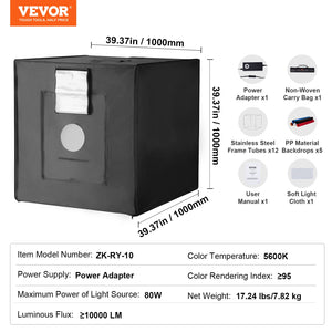Photo Studio Light Box | 5600K with 210 LEDs | 100x100x100cm Large Shooting Tent