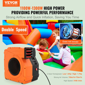 Inflatable Blower 1100W | 1.5 & 1.7 HP Commercial Air Pump | 3100RPM | For Bounce Houses, Waterslides & Inflatables | UL Tested