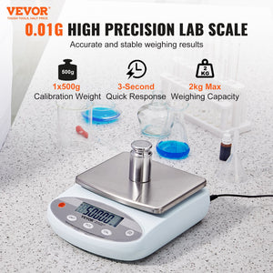 Analytical Balance 2000g x 0.01g | Precision Lab Scale with 13 Unit Conversions | Digital LCD Display